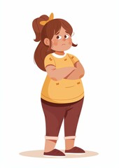 Illustration of a girl with brown hair and freckles looking sad