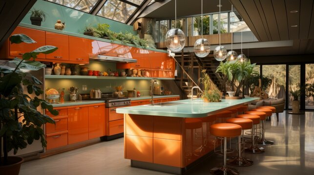Retro futuristic kitchen interior design