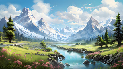 Digital watercolor forest landscape abstract graphic poster web page PPT background