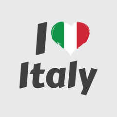 I love Italy with Italian flag heart. Travel souvenir lettering, or t-shirt design.