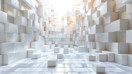 Futuristic White 3D Room With Geometric Shapes
