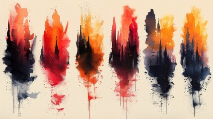 Create a diverse set of paint brush strokes, ink splatters