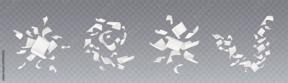 Poster paper sheets flying set isolated on transparent background. vector realistic illustration of blank w