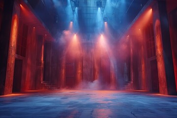 Stage Spotlight with Laser rays and smoke, Stage lighting, Stage background