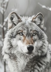Fototapeta premium Wolf Double Exposure Silhouette Collage: Stark White Ice Tundra