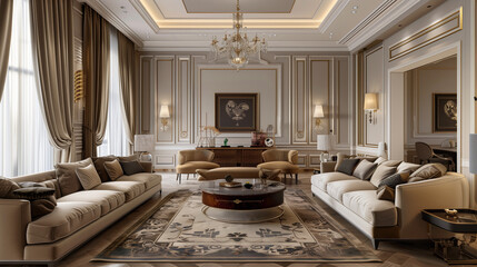 Luxurious baroque living room. AI generated