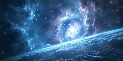 Blue and white space themed digital art