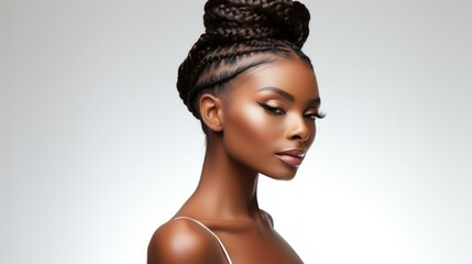 portrait of a beautiful black woman with braided hair