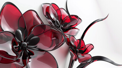 Dramatic 3D florals in red and black make a sophisticated statement on white.