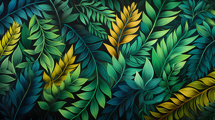 Digital vintage gouache art ferns pattern abstract graphic poster web page PPT background