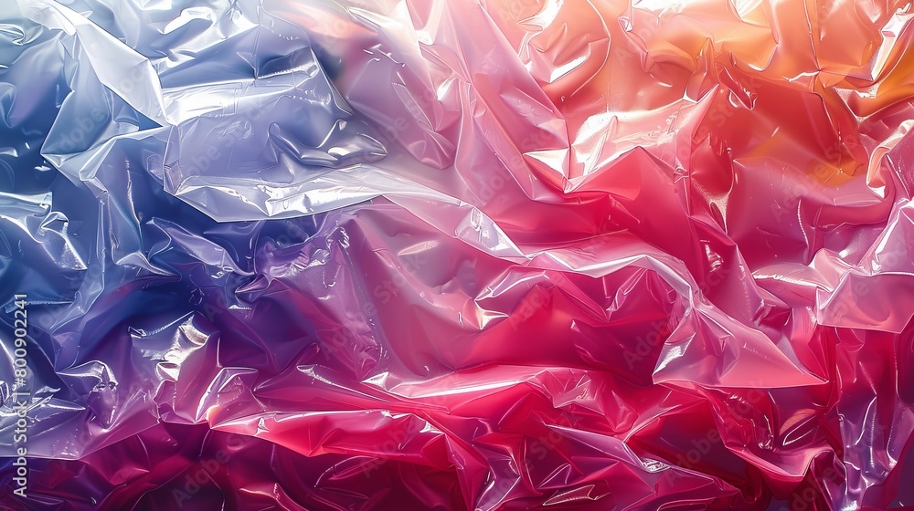 Poster depict torn plastic wrap with abstract patterns and designs, adding