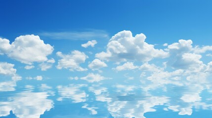 Blue sky and white clouds with reflection on the water surface