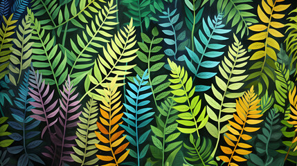 Digital vintage gouache art ferns pattern abstract graphic poster web page PPT background