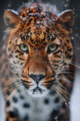 Portrait of a leopard in the snow