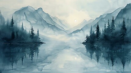 Calm Reflections: Ethereal Watercolor Landscape