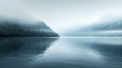 Fototapeta premium Misty Mountains and Foggy Lake Landscape