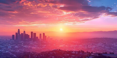 Purple sunset over a city