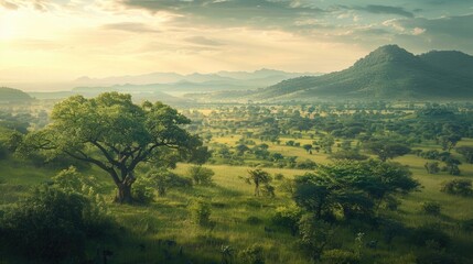 Obraz premium A captivating image of a lush, verdant landscape, showcasing the natural beauty and diversity of the African continent that nurtures its children on International Day of the African Child.