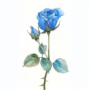 Blue rose watercolor isolated on white background