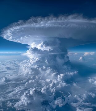 A large white and gray cumulonimbus cloud seen from above