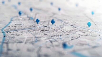 Blue Pin Network on White Map A Visual Journey of Global and Information Gathering