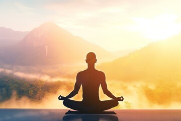 Man Meditating on a Mountaintop at Sunrise