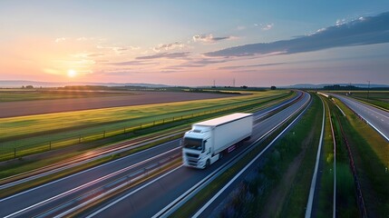White Truck in Motion on the Highway at Sunset A HighDefinition Photography Perspective