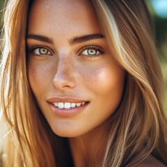 Beautiful young blonde woman with freckles on her face