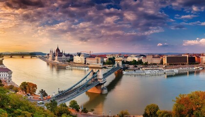 Budapest city river bridges panorama 
