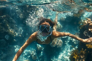 Naklejka premium Snorkeling amongst colorful coral reefs.