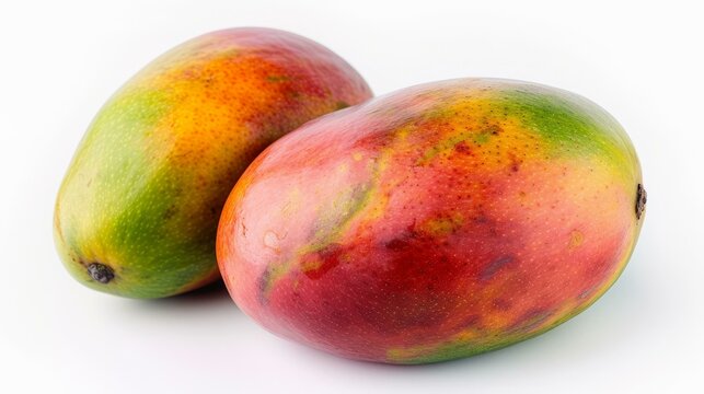 Two ripe colorful mangoes isolated on white background