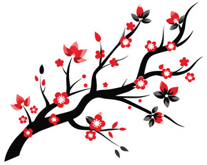 Blossom cherry tree branches Art Black White