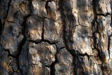 The bark of a tree is rough and has many cracks