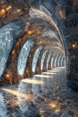 Naklejka premium Futuristic tunnel made of shiny metal