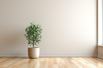 A Potted Plant Sits in a Room With a Blank Wall