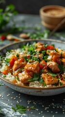 A plate of delicious chicken teriyaki with rice