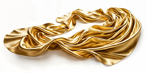 A piece of fabric with a golden hue, draped in such a way that it forms a flowing, wavy pattern against a plain background.