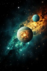 Two planets in a colorful nebula