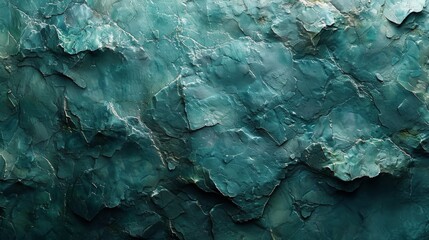 Grungy abstract green and blue background with a toned rock texture. Close-up mountain texture. Teal color combined with rough rocky shapes. 3D effect.