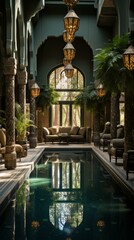 Fototapeta premium Elegant indoor pool with Moroccan-style architecture
