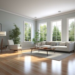 Fototapeta premium A bright and airy living room with a large windows