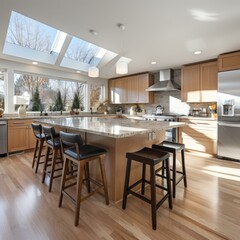 Fototapeta premium Bright and Airy Kitchen With Large Island and Skylights