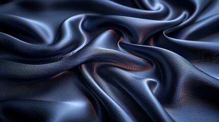 A dark navy blue abstract background with nice folds in silk satin fabric. Beautiful background with wavy lines. Copy space included.