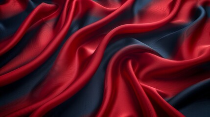 Wavy soft folds on shiny fabric. Rich dark red background. Valentine's Day, awarding, Christmas, Anniversary, Black Friday. Web banner.