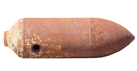 Old rusted World War II ammunition shell of artillery