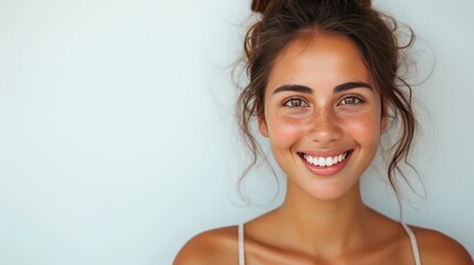 Portrait of a smiling young woman with freckles