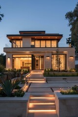 Fototapeta premium Modern exterior house design with beautiful landscape