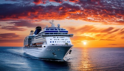 Naklejka premium Concept for vacation and travel with a generic cruise ship sailing over the calm ocean. 