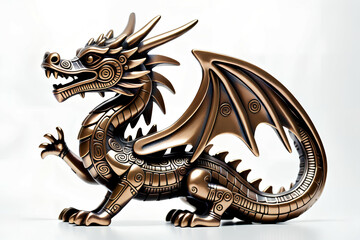 Metallic Dragon figurine. Isolated on white background.