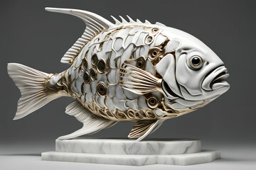 Marble fish figurine. Digital illustration.